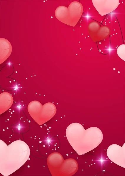Corações Vermelhos Cor Rosa Brancos Com Confetes Brilhantes Isolados Sobre —  Vetores de Stock