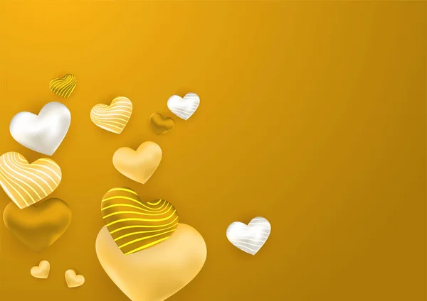 Paper Elements Shape Heart Flying Gold Background Vector Symbols Love — Stock Vector