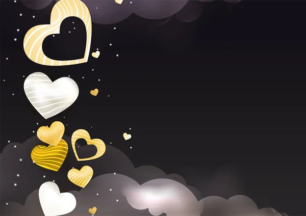 Happy Valentine Day Gold Poster Black Gradient Background Vector Illustration — Stock Vector