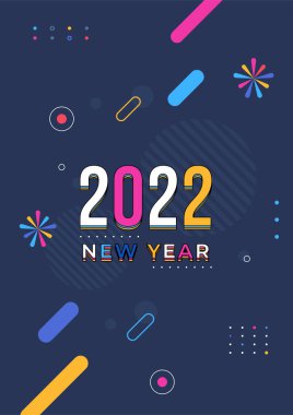 Mutlu yıllar 2022. Tebrik kartı, parti davetiyesi, web sitesi afişi, sosyal medya afişi, arkaplan, kapak tasarım şablonu, pazarlama malzemesi.