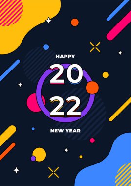 Kopya uzayı ile 2022 şablon tasarımı. Güçlü bir tipografi. Renkli ve hatırlaması kolay. Markalaşma, sunum, portföy, iş, eğitim, pankart tasarımı. Vektör, resimleme