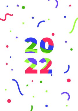 Mutlu yıllar 2022. Tebrik kartı, parti davetiyesi, web sitesi afişi, sosyal medya afişi, arkaplan, kapak tasarım şablonu, pazarlama malzemesi.