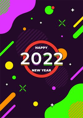 Mutlu yıllar 2022. Tebrik kartı, parti davetiyesi, web sitesi afişi, sosyal medya afişi, arkaplan, kapak tasarım şablonu, pazarlama malzemesi.