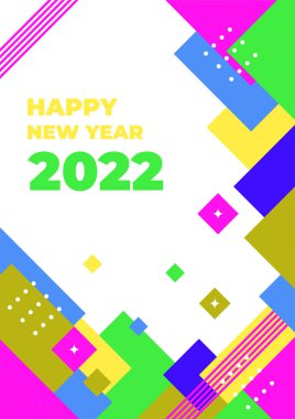 Mutlu yıllar 2022. Tebrik kartı, parti davetiyesi, web sitesi afişi, sosyal medya afişi, arkaplan, kapak tasarım şablonu, pazarlama malzemesi.