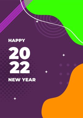 Mutlu yıllar 2022. Tebrik kartı, parti davetiyesi, web sitesi afişi, sosyal medya afişi, arkaplan, kapak tasarım şablonu, pazarlama malzemesi.