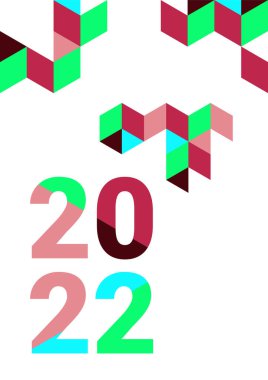 Mutlu yıllar 2022. Tebrik kartı, parti davetiyesi, web sitesi afişi, sosyal medya afişi, arkaplan, kapak tasarım şablonu, pazarlama malzemesi.