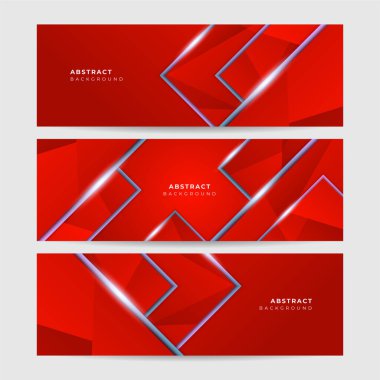 Gradyan Çizgisi Gümüş Kırmızı Soyut Memphis Geometrik Geniş Sancak Tasarımı Arkaplan