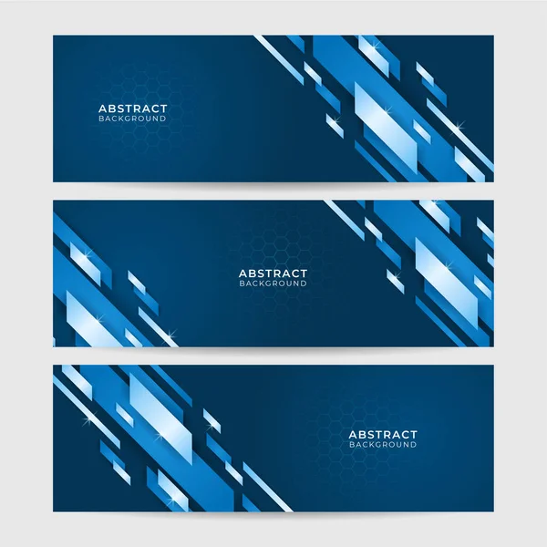 Moderne Tech Donkerblauwe Abstracte Strepen Brede Banner Ontwerp Achtergrond — Stockvector