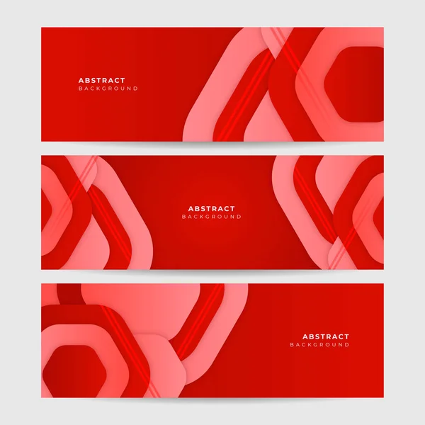 Hexagon Tech Luz Rojo Abstracto Memphis Geométrico Ancho Banner Diseño — Vector de stock