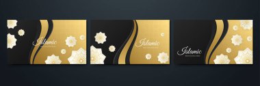 Ramazan Kareem İslami geçmişi. Mandala Düz Çiçeği, siyah altın desenli İslami tasarım arka planı. Ramazan Kareem soyut lüks İslami unsurlar arka planı