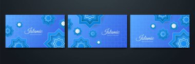 Düz mavi desenli İslami tasarım arka planı. Ramazan Kareem için İslami Arkaplan Tasarımı