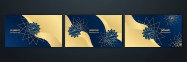 Süslü, soyut, mavi, altın desenli, İslami tasarım arka planı. Ramazan Kareem geçmişi