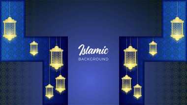Süslü Arap mavi desenli İslami tasarım arka planı. Ramazan Kareem afiş arkaplanı