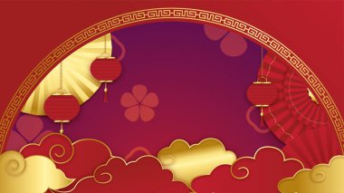 Mutlu Çin yeni yılı 2022. Asyalı unsurları olan ve arka planda zanaat stili olan kaplan yılı karakteri. Kırmızı ve altın rengi temalı genel Çin arkaplanı