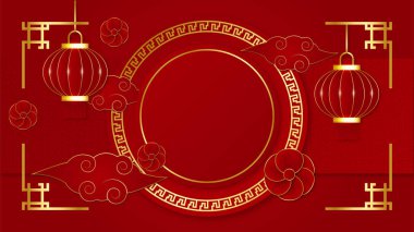 Mutlu Çin yeni yılı 2022. Asyalı unsurları olan ve arka planda zanaat stili olan kaplan yılı karakteri. Kırmızı ve altın rengi temalı genel Çin arkaplanı