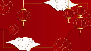 Mutlu Çin yeni yılı 2022. Asyalı unsurları olan ve arka planda zanaat stili olan kaplan yılı karakteri. Kırmızı ve altın rengi temalı genel Çin arkaplanı