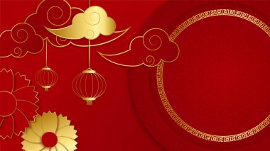 Mutlu Çin yeni yılı 2022. Asyalı unsurları olan ve arka planda zanaat stili olan kaplan yılı karakteri. Kırmızı ve altın rengi temalı genel Çin arkaplanı