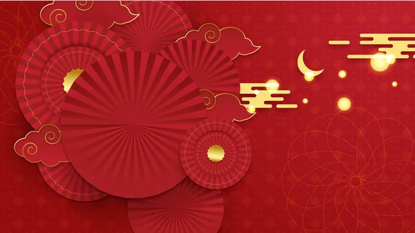 中国の新年の幸せ2022 アジアの要素と背景にクラフトスタイルの花とタイガー文字の年 赤と金の色をテーマにした普遍的な中国の背景 — ストックベクタ