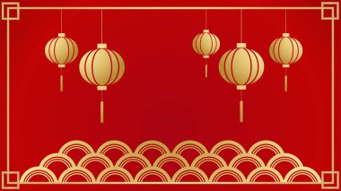 Mutlu Çin yeni yılı 2022. Asyalı unsurları olan ve arka planda zanaat stili olan kaplan yılı karakteri. Kırmızı ve altın rengi temalı genel Çin arkaplanı