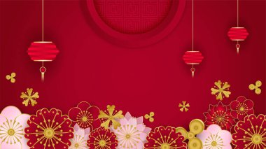 Mutlu Çin yeni yılı 2022. Asyalı unsurları olan ve arka planda zanaat stili olan kaplan yılı karakteri. Kırmızı ve altın rengi temalı genel Çin arkaplanı