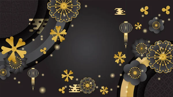 Şenlikli Yeni Yıl Siyah Altın Çin Tasarımı Geçmişi — Stok Vektör