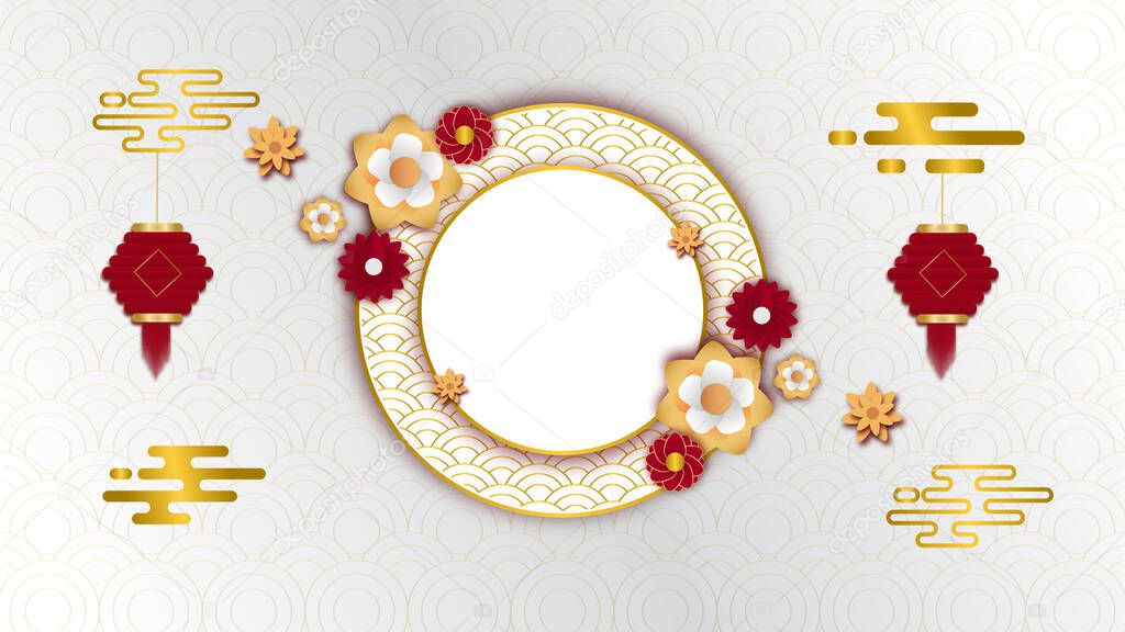 festive new year white red gold chinese design background