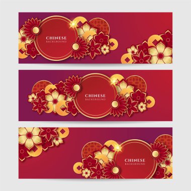 Çin porseleni, kırmızı altın arka plan. 2022 yılında Çin porseleni kaplan kırmızı ve altın çiçeği ve arka planda zanaat tarzıyla kesilmiş Asyalı elementler..