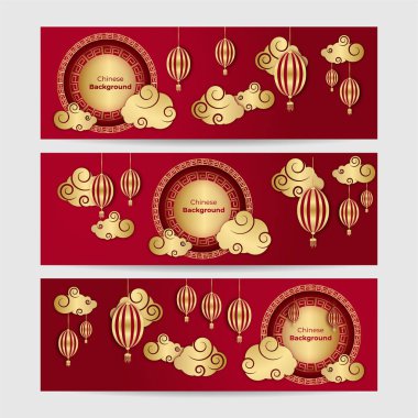 2022 yılında Çin 'de kaplan kırmızı ve altın çiçeği ve arka planda zanaat tarzıyla kesilmiş Asya elementleri. Evrensel Çin arkaplan afişi. Vektör illüstrasyonu