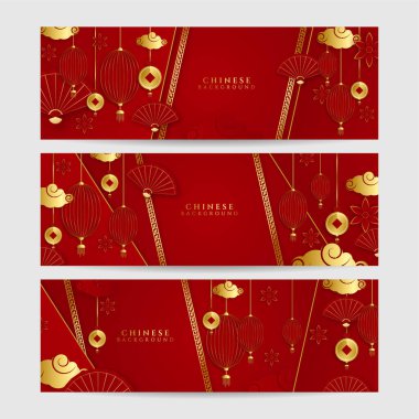 2022 yılında Çin 'de kaplan kırmızı ve altın çiçeği ve arka planda zanaat tarzıyla kesilmiş Asya elementleri. Evrensel Çin arkaplan afişi. Vektör illüstrasyonu