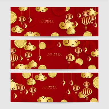 2022 yılında Çin 'de kaplan kırmızı ve altın çiçeği ve arka planda zanaat tarzıyla kesilmiş Asya elementleri. Evrensel Çin arkaplan afişi. Vektör illüstrasyonu