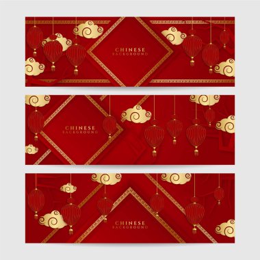 2022 yılında Çin 'de kaplan kırmızı ve altın çiçeği ve arka planda zanaat tarzıyla kesilmiş Asya elementleri. Evrensel Çin arkaplan afişi. Vektör illüstrasyonu