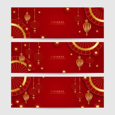 2022 yılında Çin 'de kaplan kırmızı ve altın çiçeği ve arka planda zanaat tarzıyla kesilmiş Asya elementleri. Evrensel Çin arkaplan afişi. Vektör illüstrasyonu