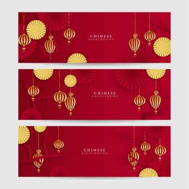 2022 yılında Çin 'de kaplan kırmızı ve altın çiçeği ve arka planda zanaat tarzıyla kesilmiş Asya elementleri. Evrensel Çin arkaplan afişi. Vektör illüstrasyonu