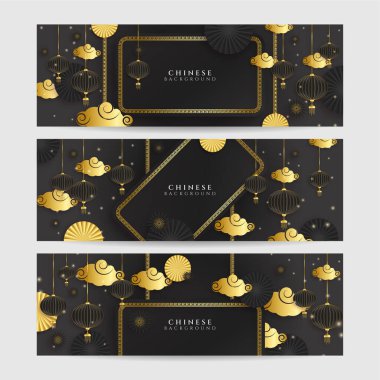 2022 Çin yeni yılı kaplan siyah ve altın çiçeği ve arka planda zanaat tarzıyla kesilmiş Asya elementleri. Evrensel Çin arkaplan afişi. Vektör illüstrasyonu