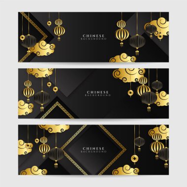 2022 Çin yeni yılı kaplan siyah ve altın çiçeği ve arka planda zanaat tarzıyla kesilmiş Asya elementleri. Evrensel Çin arkaplan afişi. Vektör illüstrasyonu