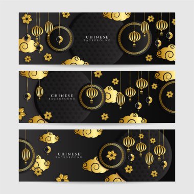 2022 Çin yeni yılı kaplan siyah ve altın çiçeği ve arka planda zanaat tarzıyla kesilmiş Asya elementleri. Evrensel Çin arkaplan afişi. Vektör illüstrasyonu