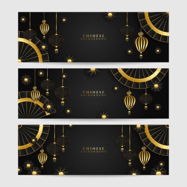 2022 Çin yeni yılı kaplan siyah ve altın çiçeği ve arka planda zanaat tarzıyla kesilmiş Asya elementleri. Evrensel Çin arkaplan afişi. Vektör illüstrasyonu