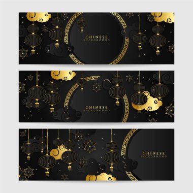 2022 Çin yeni yılı kaplan siyah ve altın çiçeği ve arka planda zanaat tarzıyla kesilmiş Asya elementleri. Evrensel Çin arkaplan afişi. Vektör illüstrasyonu