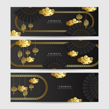 2022 Çin yeni yılı kaplan siyah ve altın çiçeği ve arka planda zanaat tarzıyla kesilmiş Asya elementleri. Evrensel Çin arkaplan afişi. Vektör illüstrasyonu