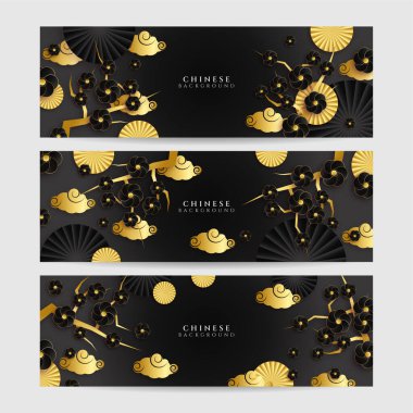 2022 Çin yeni yılı kaplan siyah ve altın çiçeği ve arka planda zanaat tarzıyla kesilmiş Asya elementleri. Evrensel Çin arkaplan afişi. Vektör illüstrasyonu