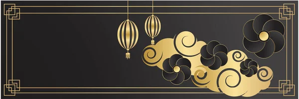 Čínský Porcelán Nový Rok 2022 Rok Tygr Černá Zlatá Květina — Stockový vektor