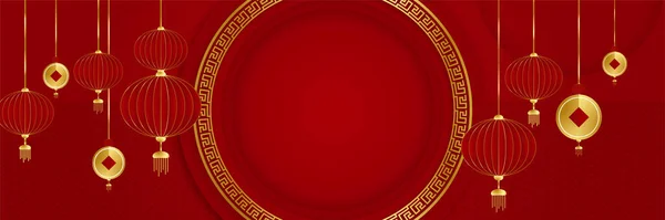 中国新年2022年的虎年红金花和亚洲元素剪纸以工艺风格为背景 通用的中国背景横幅 矢量说明 — 图库矢量图片