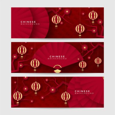 2022 yılında Çin 'de kaplan kırmızı ve altın çiçeği ve arka planda zanaat tarzıyla kesilmiş Asya elementleri. Evrensel Çin arkaplan afişi. Vektör illüstrasyonu