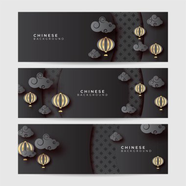 2022 Çin yeni yılı kaplan siyah ve altın çiçeği ve arka planda zanaat tarzıyla kesilmiş Asya elementleri. Evrensel Çin arkaplan afişi. Vektör illüstrasyonu