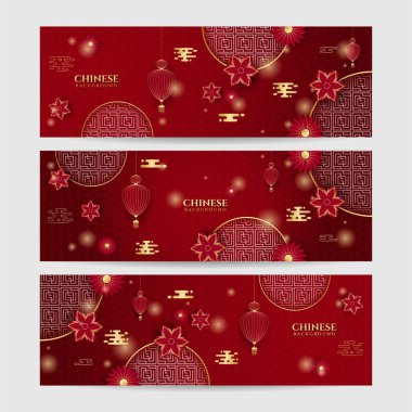 2022 yılında Çin 'de kaplan kırmızı ve altın çiçeği ve arka planda zanaat tarzıyla kesilmiş Asya elementleri. Evrensel Çin arkaplan afişi. Vektör illüstrasyonu
