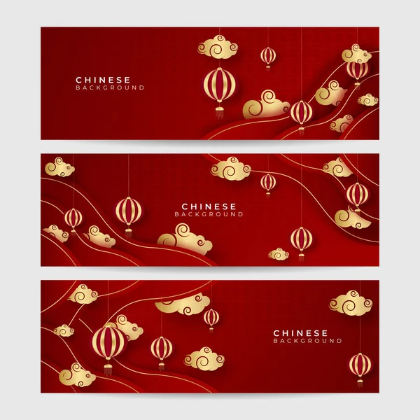 2022 yılında Çin 'de kaplan kırmızı ve altın çiçeği ve arka planda zanaat tarzıyla kesilmiş Asya elementleri. Evrensel Çin arkaplan afişi. Vektör illüstrasyonu