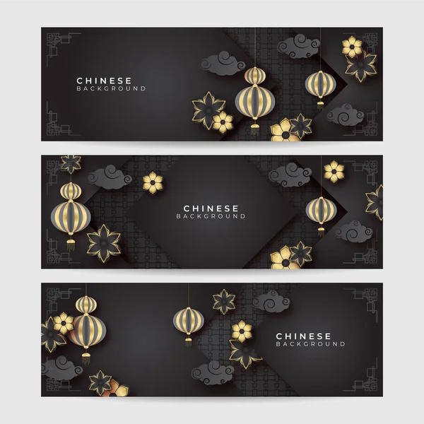 2022 Çin yeni yılı kaplan siyah ve altın çiçeği ve arka planda zanaat tarzıyla kesilmiş Asya elementleri. Evrensel Çin arkaplan afişi. Vektör illüstrasyonu