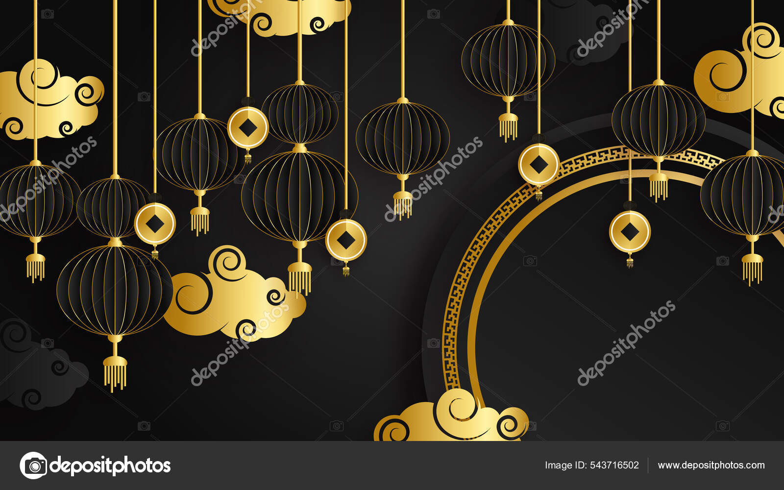 Black Gold Chinese China Background Lantern Lamp Border Frame Pattern