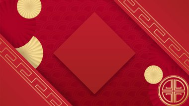 Fener, çiçek, ağaç, sembol ve desenli Çin porseleni evrensel kırmızı ve altın arkaplan. Kırmızı ve altın kaplama Çin arkaplan şablonu
