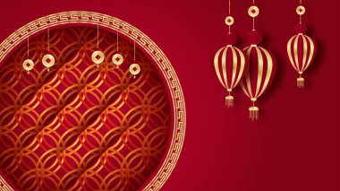 asma fener kağıt tarzı kırmızı altın Çin tasarımı arka plan